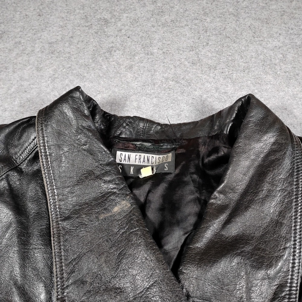 San Francisco Skins Mens Vintage Black Leather Asymmetrical Biker Moto Jacket XL - Picture 2 of 16